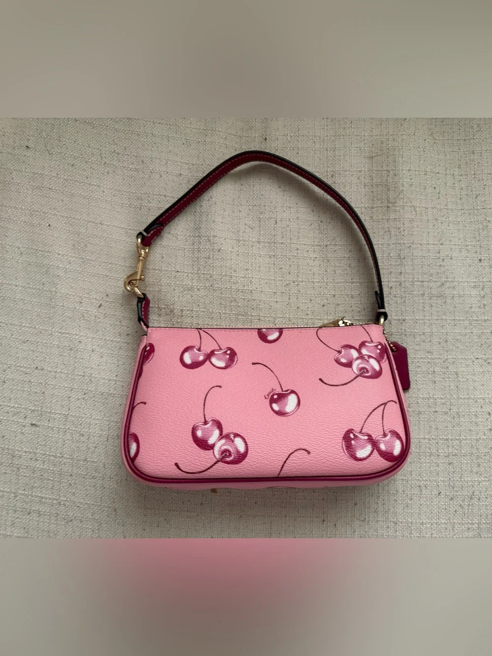 Coach Pink Cherry Shoulder Wristlet with Matching Card Case